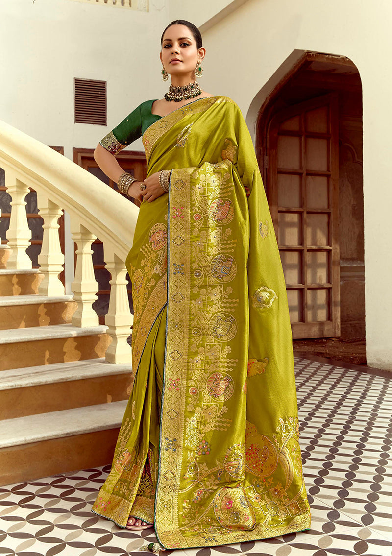 Monjolika Fashion Silk Blend Weaving Pear Traditional Saree | Grocsy