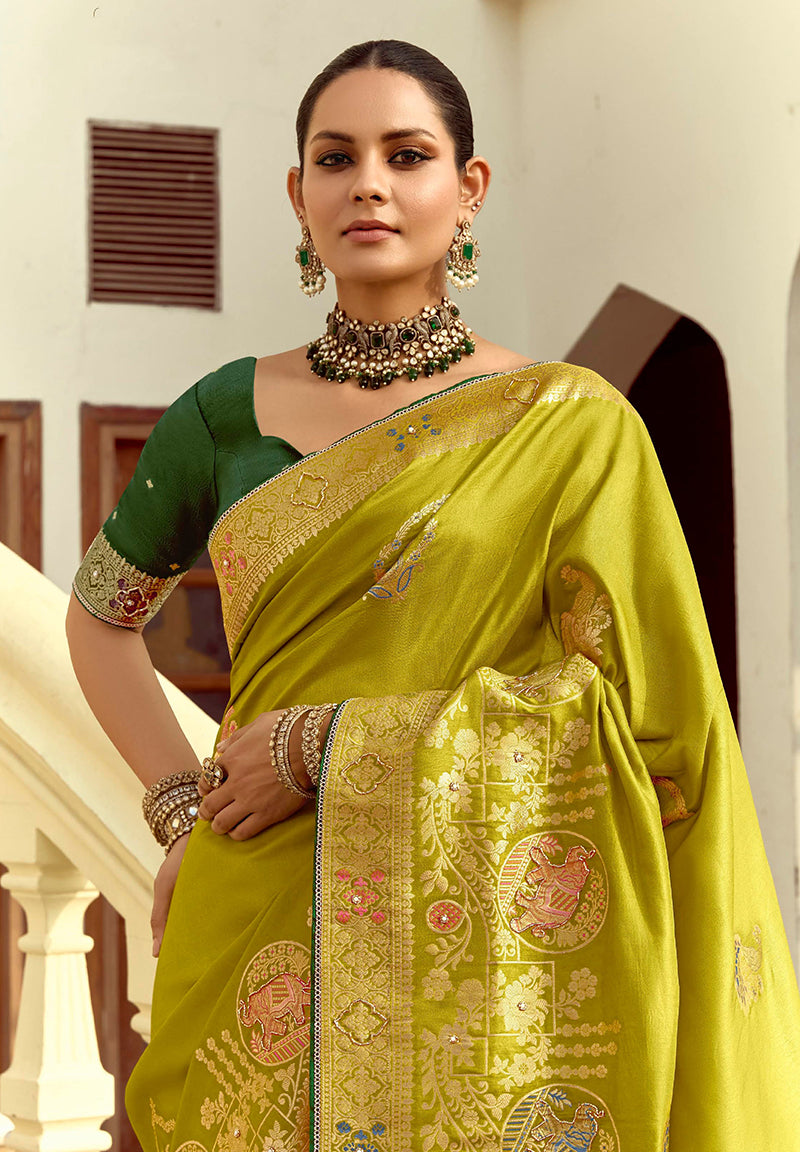 Monjolika Fashion Silk Blend Weaving Pear Traditional Saree | Grocsy