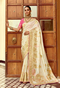 Monjolika Fashion Silk Blend Weaving Off White Traditional Saree | Grocsy