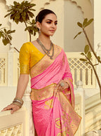 Monjolika Fashion Silk Blend Weaving Pink Traditional Saree | Grocsy