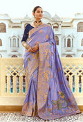 Monjolika Fashion Silk Blend Weaving Lavender Traditional Saree | Grocsy