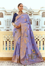 Monjolika Fashion Silk Blend Weaving Lavender Traditional Saree | Grocsy