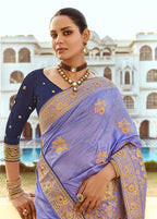 Monjolika Fashion Silk Blend Weaving Lavender Traditional Saree | Grocsy