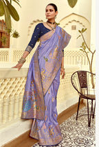Monjolika Fashion Silk Blend Weaving Lavender Traditional Saree | Grocsy
