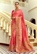 Monjolika Fashion Silk Blend Weaving Salmon Traditional Saree | Grocsy