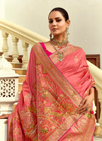 Monjolika Fashion Silk Blend Weaving Salmon Traditional Saree | Grocsy