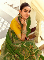 Monjolika Fashion Silk Blend Weaving Green Traditional Saree | Grocsy