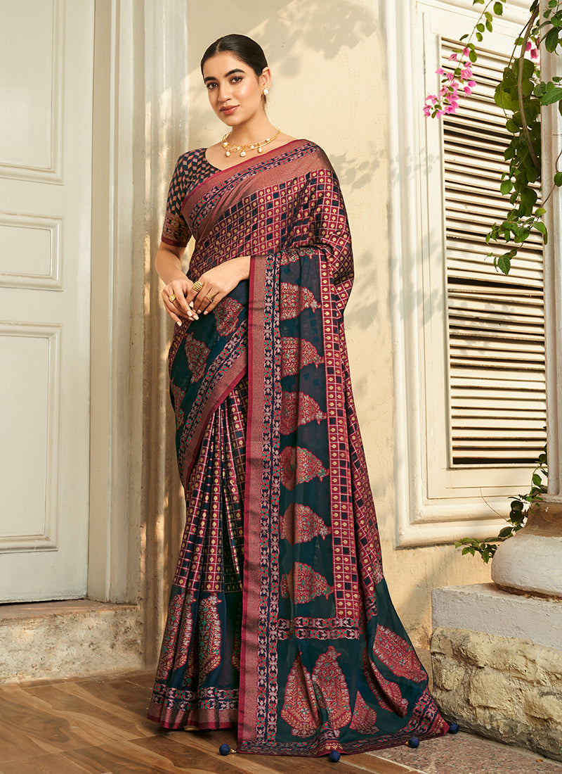 Monjolika Fashion Georgette Printed Multicolour Classic Saree | Grocsy