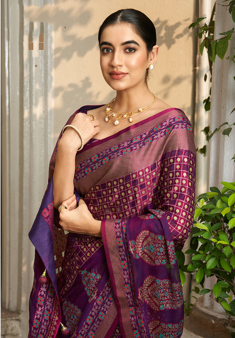 Monjolika Fashion Georgette Printed Purple Classic Saree | Grocsy