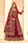 Monjolika Fashion Maroon Embroidered Velvet Designer Long Lehenga Choli | Grocsy