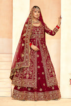 Monjolika Fashion Maroon Embroidered Velvet Designer Long Lehenga Choli | Grocsy