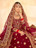Monjolika Fashion Maroon Embroidered Velvet Designer Long Lehenga Choli | Grocsy