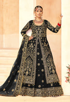 Monjolika Fashion Black Embroidered Velvet Designer Long Lehenga Choli | Grocsy