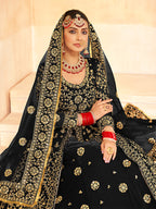 Monjolika Fashion Black Embroidered Velvet Designer Long Lehenga Choli | Grocsy