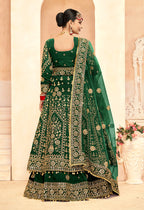 Monjolika Fashion Green Embroidered Velvet Designer Long Lehenga Choli | Grocsy