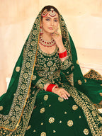 Monjolika Fashion Green Embroidered Velvet Designer Long Lehenga Choli | Grocsy