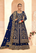 Monjolika Fashion Navy Blue Embroidered Velvet Designer Long Lehenga Choli | Grocsy