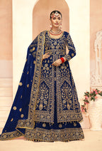 Monjolika Fashion Navy Blue Embroidered Velvet Designer Long Lehenga Choli | Grocsy