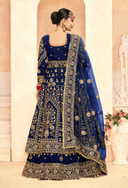 Monjolika Fashion Navy Blue Embroidered Velvet Designer Long Lehenga Choli | Grocsy