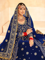 Monjolika Fashion Navy Blue Embroidered Velvet Designer Long Lehenga Choli | Grocsy