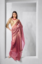Monjolika Fashion Onion Pink Gold Tissue Net Fancy Party Wear Saree | Grocsy