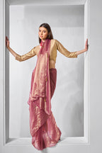 Monjolika Fashion Onion Pink Gold Tissue Net Fancy Party Wear Saree | Grocsy