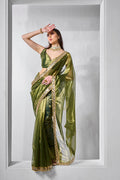 Monjolika Fashion Green Gold Tissue Net Fancy Party Wear Saree | Grocsy