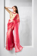 Monjolika Fashion Red Gold Tissue Net Fancy Party Wear Saree | Grocsy