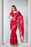 Monjolika Fashion Chiffon Rani Embroidered Classic Saree | Grocsy