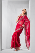 Monjolika Fashion Chiffon Rani Embroidered Classic Saree | Grocsy
