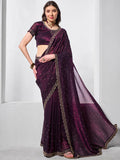 Monjolika Fashion Chiffon Wine Embroidered Contemporary Saree | Grocsy