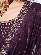 Monjolika Fashion Chiffon Wine Embroidered Contemporary Saree | Grocsy
