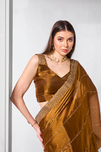 Monjolika Fashion Brown Jimmy Chu Embroidered Classic Saree | Grocsy