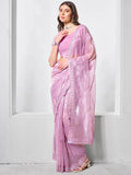 Monjolika Fashion Light Purple Chiffon Embroidered Trendy Saree | Grocsy