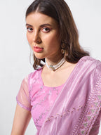 Monjolika Fashion Light Purple Chiffon Embroidered Trendy Saree | Grocsy