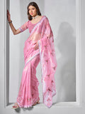 Monjolika Fashion Gold Tissue Net Embroidered Pink Contemporary Saree | Grocsy