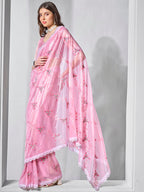 Monjolika Fashion Gold Tissue Net Embroidered Pink Contemporary Saree | Grocsy