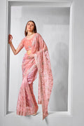 Monjolika Fashion Gold Tissue Net Peach Embroidered Classic Saree | Grocsy
