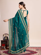 Monjolika Fashion Rama Vichitra Silk Classic Saree with Embroidered Work | Grocsy