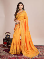 Monjolika Fashion Mustard Vichitra Silk Classic Saree with Embroidered Work | Grocsy