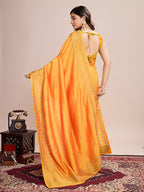 Monjolika Fashion Mustard Vichitra Silk Classic Saree with Embroidered Work | Grocsy