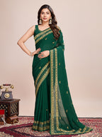Monjolika Fashion Green Vichitra Silk Classic Saree with Embroidered Work | Grocsy