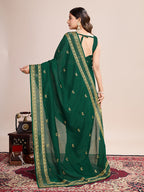 Monjolika Fashion Green Vichitra Silk Classic Saree with Embroidered Work | Grocsy