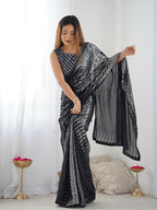 Monjolika Fashion Sequins Georgette Black Reception Party Wear Saree | Grocsy