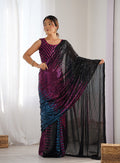Monjolika Fashion Sequins Georgette Black Reception Party Wear Saree | Grocsy