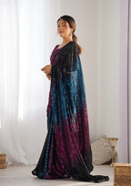 Monjolika Fashion Sequins Georgette Black Reception Party Wear Saree | Grocsy