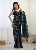 Monjolika Fashion Georgette Sequins Teal Blue Color Classic Saree | Grocsy