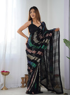 Monjolika Fashion Georgette Sequins Black Color Classic Saree | Grocsy