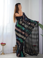 Monjolika Fashion Georgette Sequins Black Color Classic Saree | Grocsy