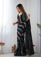 Monjolika Fashion Georgette Sequins Black Color Classic Saree | Grocsy
